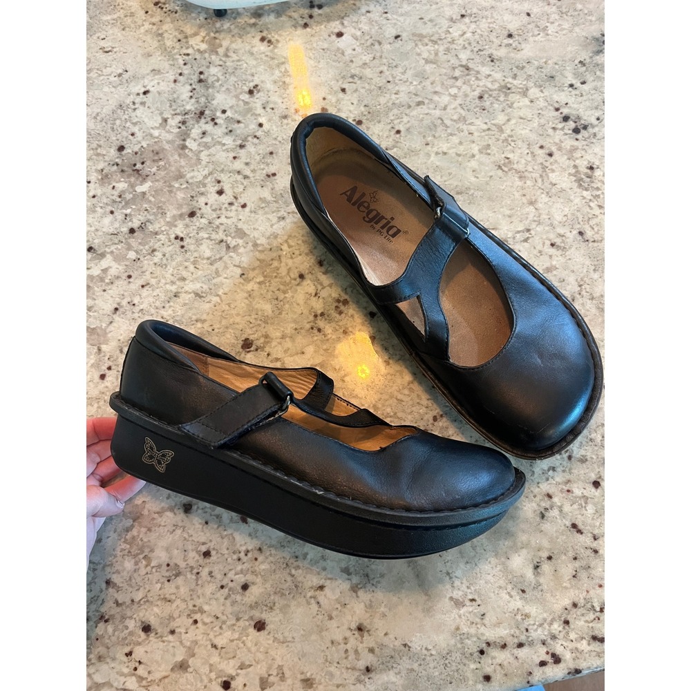 Alegria by PG Lite Dayna Black Leather Mary Jane Rocker Shoes DAY-601 Size 37